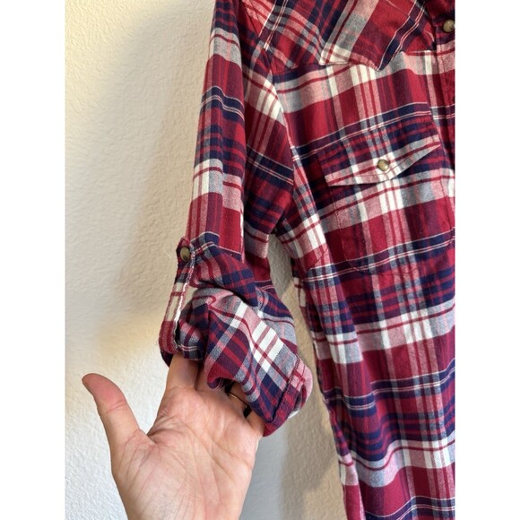 Jachs Girlfriend Women's Red Plaid Long Sleeve Pearl Snap Button Down Shirt M - Picture 6 of 11